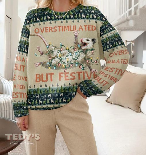 Discover Ugly Christmas Possum Sweatshirt, Funny Festive Crewneck, Trashcore Meme Gift