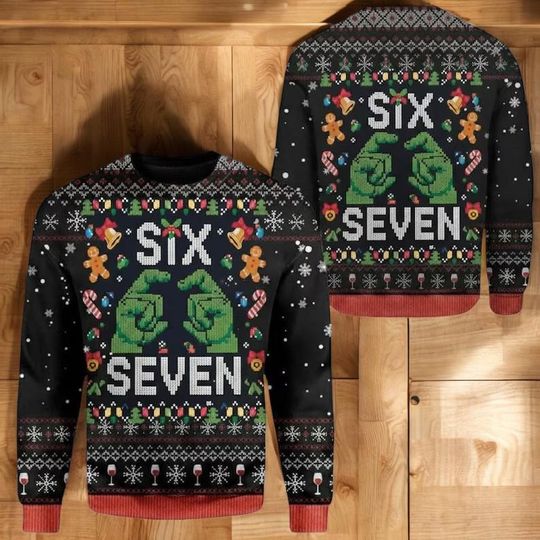 Discover Six Seven Meme Ugly Christmas Sweater Green Fist Holiday Jumper Funny Viral Pop Culture Xmas Shirt