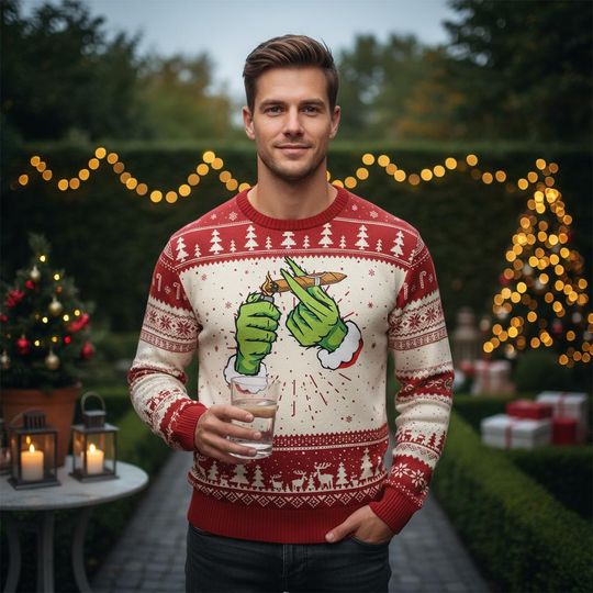 Discover Green Monster Ugly Christmas Sweater, Funny Cartoon Holiday Jumper, Xmas Party Sweater