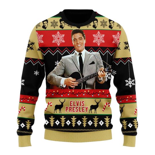 Elvis Presley 3D Christmas Sweater, Knitted Ugly Sweater, King of Rock and Roll Holiday Sweatshirt