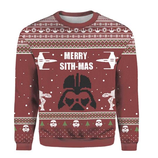 Merry Sith-mas Star Wars Ugly Christmas Sweater, 3D Gift Vintage Movie Sweater