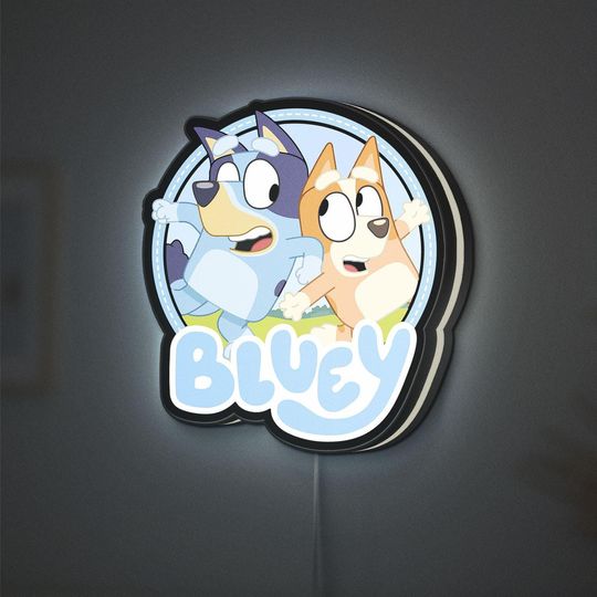 Discover BlueyDad & Bingo UV Printed Acrylic Neon Sign, BlueyDad Cartoon Character LED Lamp, Kids Gift, Playroom or Birthday Party Decoration