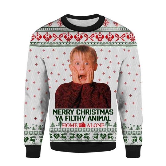 Home Alone Christmas 3D Ugly Sweater, Merry Christmas Ya Filthy Animal Sweater, Kevin Christmas Sweater