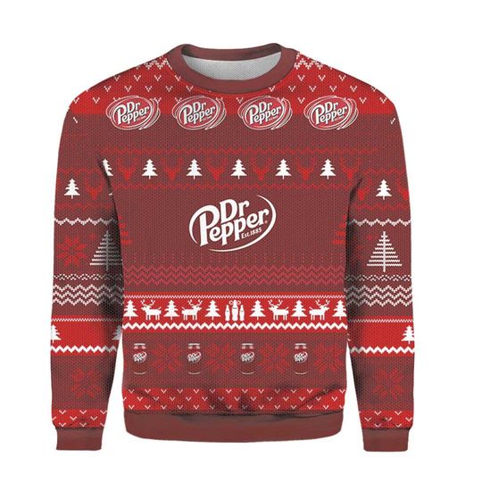 Dr Pepper Christmas Ugly Sweater, Merry Dr Pepper 1885 Knitted 3D Sweatshirt, Drink Lover Christmas Shirt