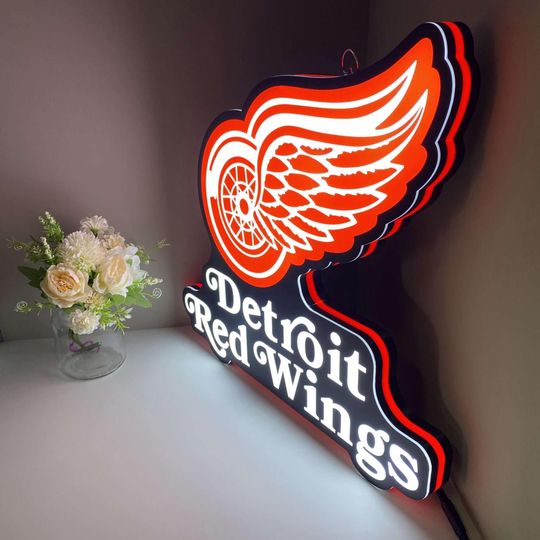 Discover Detroit Red Wings Hockey Neon Sign, UV Printed Acrylic Memorabilia Lightbox, Retro Sports Wall Decor, Fan Cave Wall Art