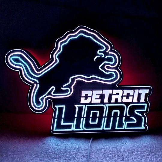 Detroit Lions Neon Sign - Football Team Sign, Man Cave Wall Decor, Gift for Dad/Husband