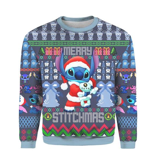 Discover Merry Stitchmas Ugly Sweater, Santa Stitch Christmas Knitted Sweatshirt, Stitch 3D Gift Shirt for Stitch Fans