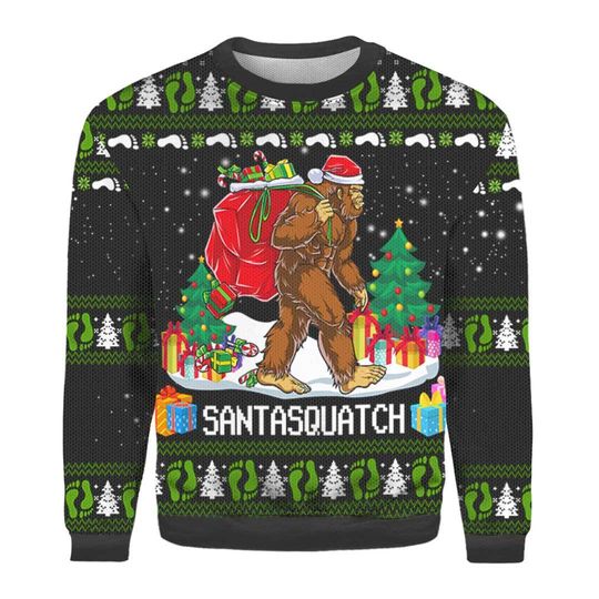 Discover Bigfoot Santasquatch Ugly Christmas Sweater, 3D Knitted Gift Sweatshirt