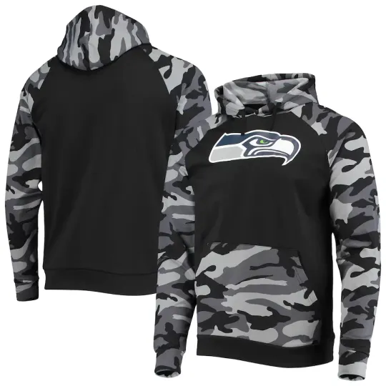 Seattle football Camo Raglan Pullover Hoodie Black