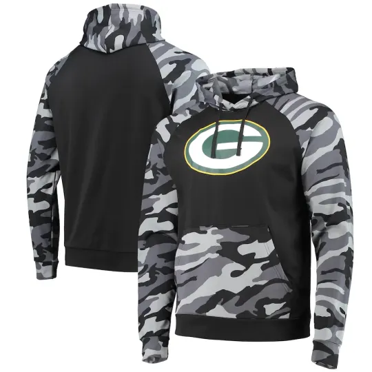 Green Bay football Camo Raglan Pullover Hoodie Black