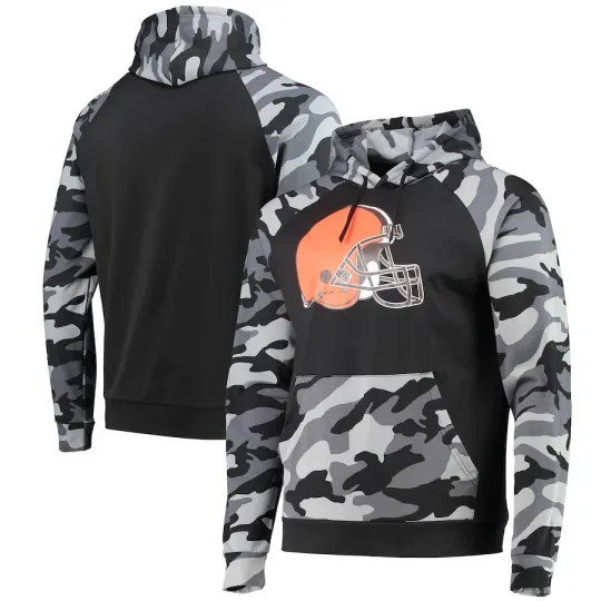 Cleveland football Camo Raglan Pullover Hoodie Black