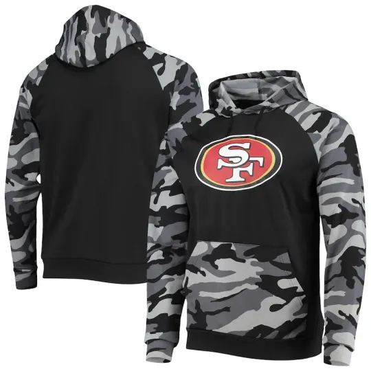 San Francisco football Camo Raglan Pullover Hoodie Black