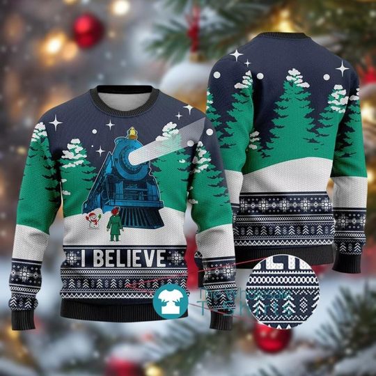 Discover Christmas The Polar Express Ugly Sweater, Xmas Movie Sweatshirt, Santa Claus And Know IT All Sweater, Train Railway Xmas Jumper Gifts