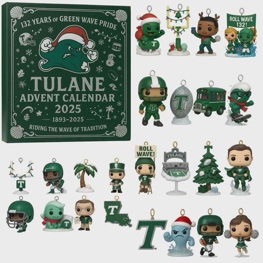 Discover Tulane Green Wave Advent Calendar 2025, Roll Wave Football Merch, 132 Years of Pride Ornament Set, Christmas for Alumni Dad