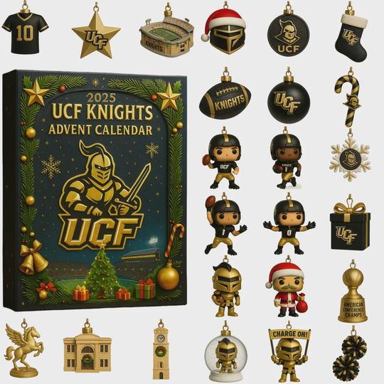 Discover UCF Knights Advent Calendar 2025, Charge On Football Merch, Gold Black Knight Ornament Set, Christmas Gift for Alumni Dad