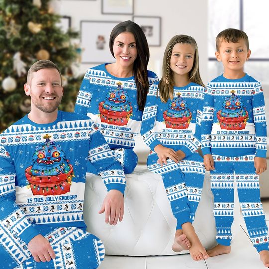 Discover Blue Tiger Christmas Pajama Set, Santa Hat Tiger Long Sleeve Pajamas, Cute Kawaii Gift for Men And Women, Funny Xmas Holiday Gift