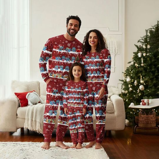 Christmas Derpy Tiger Pajama Set, Blue Tiger Costume Fleece Pajama, Tiger Kpop Hunter Matching Family Pajama Set