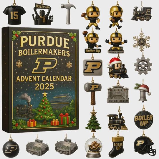 Purdue Boilermakers Advent Calendar 2025 | 24 Days of Boiler Up Sports Ornament Set | Christmas Countdown Gift for Alumni and Fans