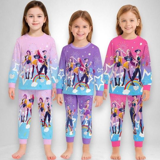 Discover Huntrix Kpop Demon Hunters Pajamas  Kids 2-Piece PJs Set | Anime-Inspired Sleepwear | Cute Colorful Kpop Outfit | Huntrix Girls Nightwear