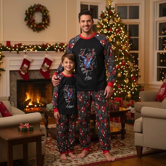 Personalized Spiderman Pajamas Set, Custom Name Pajamas Family Set, Spiderman Outfit Pajamas, Movie Gift For Fans, Matching Family Pajamas