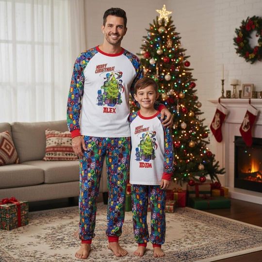 Personalized Spiderman Pajamas Set, Custom Name Pajamas Family Set, Spiderman Outfit Pajamas, Movie Gift For Fans, Matching Family Pajamas