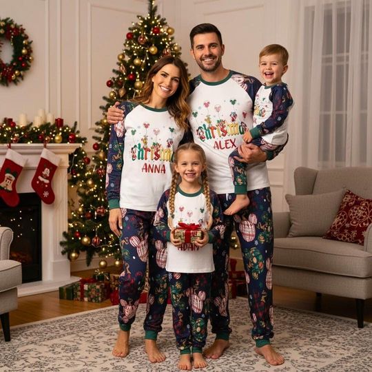 Discover Personalized Mickey Mouse Pajamas Set, Custom Name Pajamas Family Set, Disney Outfit Pajamas, Movie Gift For Fans, Matching Family Pajamas