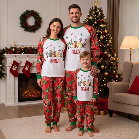Discover Personalized Mickey Xmas Pajamas Set, Custom Name Pajamas Family Set, Disney Outfit Pajamas, Movie Gift For Fans, Matching Family Pajamas