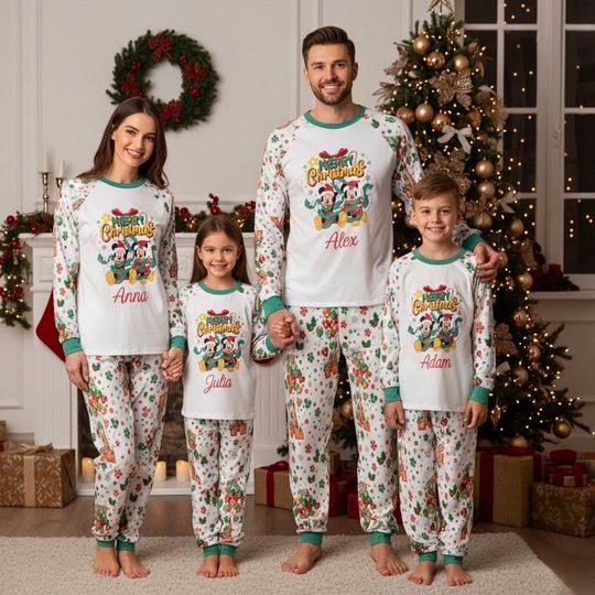 Discover Personalized Mickey Mouse Pajamas Set, Custom Name Pajamas Family Set, Mickey Outfit Pajamas, Movie Gift For Fans, Matching Family Pajamas