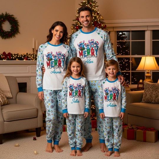 Discover Personalized Merry Stitch Pajamas Set, Pajamas Family Set, Stitch Outfit Pajamas, Gift For Family, Matching Family Pajamas, Christmas Pijama