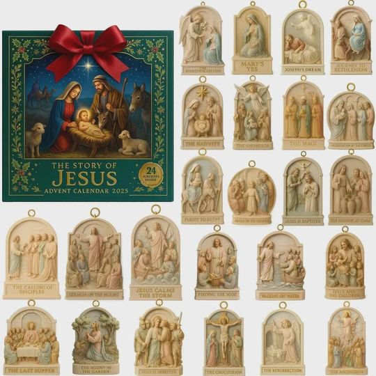Discover The Story of Jesus Advent Calendar 2025, Nativity Scenes Christian Gift, Religious Christmas Ornament Set, Bible Story Collectible