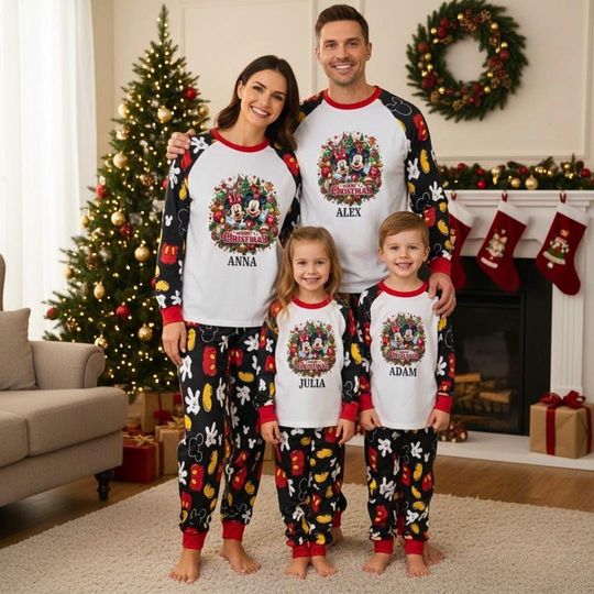 Discover Personalized Mickey Mouse Pajamas Set, Custom Name Pajamas Family Set, Mickey Outfit Pajamas, Movie Gift For Fans, Matching Family Pajamas