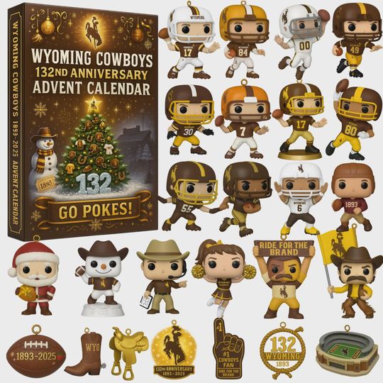 Discover Wyoming Cowboys Advent Calendar 2025, Go Pokes Football Merch, 132nd Anniversary Ornament Set, Christmas Gift for Alumni Dad