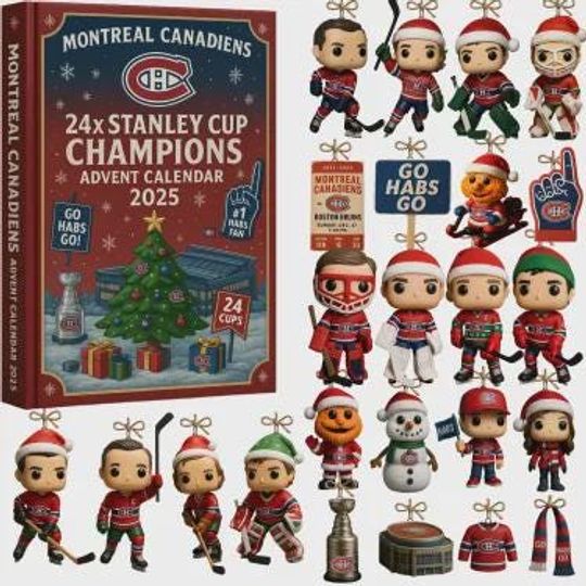 Discover Montreal Canadiens Advent Calendar 2025 | 24x Stanley Cup Champions Hockey Ornament Set | Christmas Countdown Gift for Habs Fans