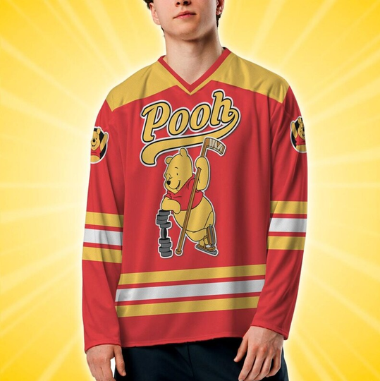 Discover 2025 New Disney Winnie the Pooh Men's Ice Hockey Jersey Y2K Fashion Oversized Couple Same Style Quick-Drying Fitness Clothes