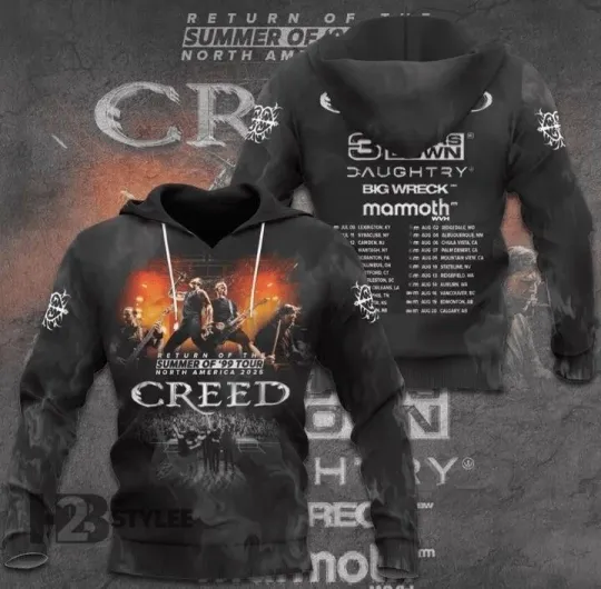 Discover Creed Band Tour 2025 Tour Date Music Concert Gift For Fans 3D Hoodie