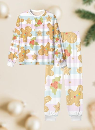 Gingerbread Long Sleeve Pajamas Set, Holiday Christmas Pajamas Family, Festive Matching Pajamas, Cozy Xmas Gift