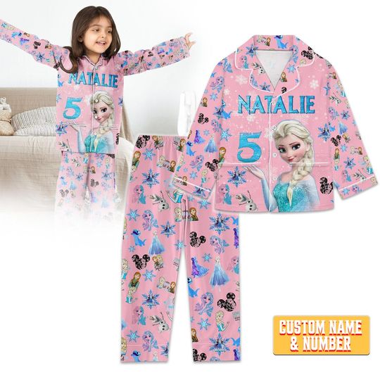 Discover Frozen Birthday Pajamas for Family, Custom Name & Age Gift For Kids, Princess Elsa Sleepwear, Personalized Disney Cartoon Loungewear