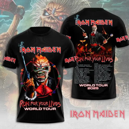 Discover Iron Maiden Run For Your Lives World Tour 2025 3D T-Shirt