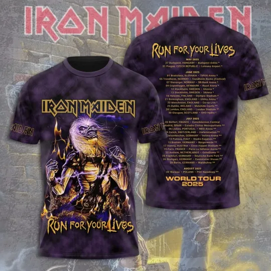 Discover Iron Maiden Inspired Run For Your Lives World Tour 2025 3D T-Shirt