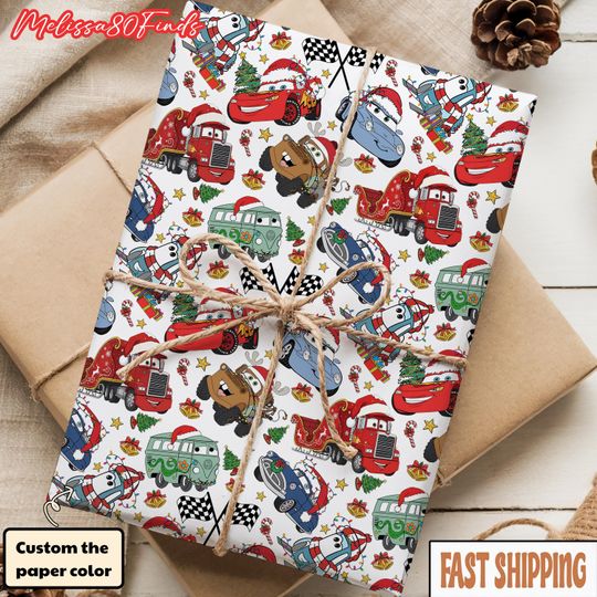 Discover Disney Cars Christmas Wrapping Paper - Disney's Cars Christmas Gift Wrap - Lightning McQueen - Mater - Disney Lightning McQueen Wrapping