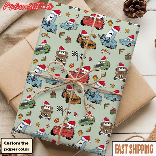 Discover Cars Movie Wrapping Paper, Disney Pixar Christmas Gift Wrap, Lightning McQueen Holiday Wrapping Paper, Cute Car Gift Wrap, Xmas Kids Paper