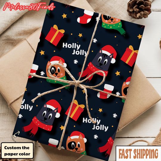 Discover Holly Jolly Cat Christmas Wrapping Paper Roll