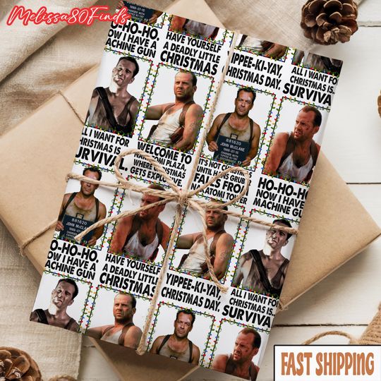 Die Hard Wrapping Paper, Funny Movie Gift Wrap Roll, Action Film Holiday Wrapping Paper, Christmas Present Paper For Movie Lovers