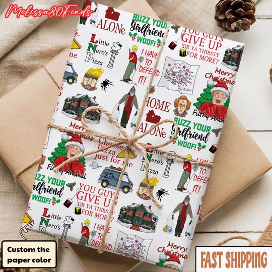Home Alone Christmas Movie Wrapping Paper with Kevin McCallister Quotes