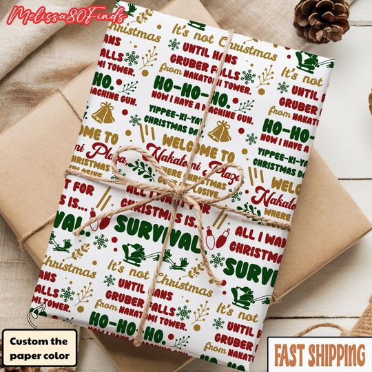 Die Hard Gift Wrap, Funny Movie Lover Christmas Wrapping Paper Roll, Yippee Ki-Yay Holiday Gift Wrap, Action Film Xmas Present Paper for Fan