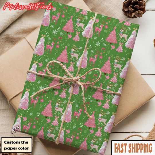 Discover Pink and Gold Christmas Wrapping Paper, Elegant Holiday Gift Wrap, Luxury Xmas Paper, Chic Festive Wrapping Sheet for Christmas Gifts