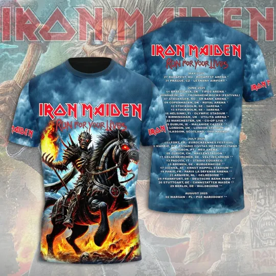 Discover Iron Maiden Run For Your Lives World Tour 2025 Licensed 3D T-Shirt