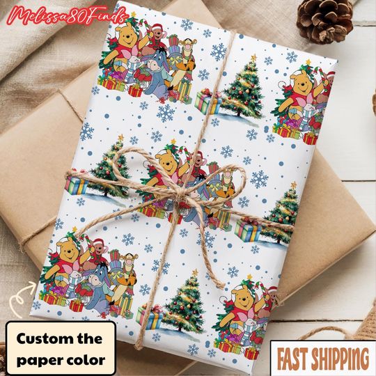 Discover Winnie the Pooh Christmas Wrapping Paper, Merry Christmas Gift Wrap, Nostalgic Coquette Bow Baby Shower Birthday Decorative Paper