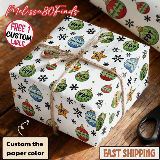 Discover Slightly Subtle Ornament Red and Green Festive Holiday Wrapping Paper, Anti Trump Anti Maga Wrapping Paper, Festive Christmas Decor