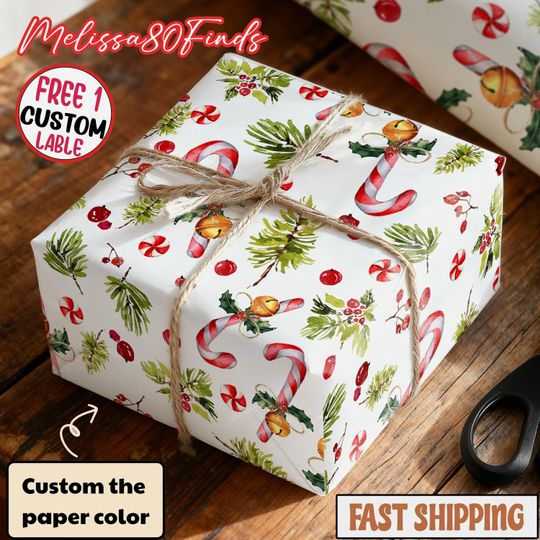 Discover Green Candy Cane Heart Christmas Wrapping Paper, Festive Holiday Gift Wrap, Cute Xmas Paper for Birthday, Winter Present Wrap Rolls
